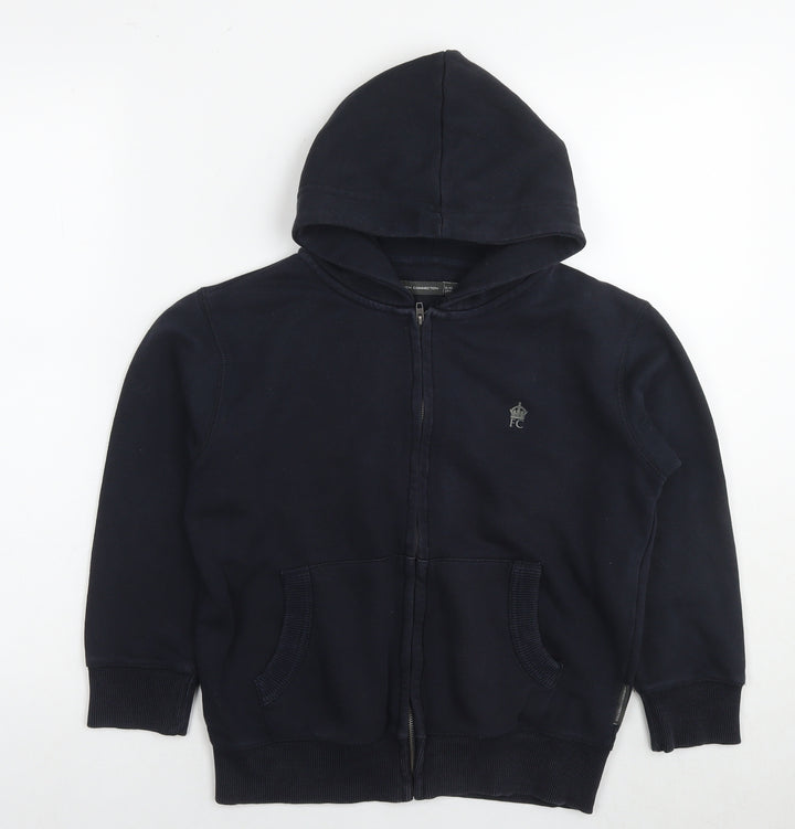 French Connection Boys Black Cotton Full Zip Hoodie Size 9-10 Years Zip