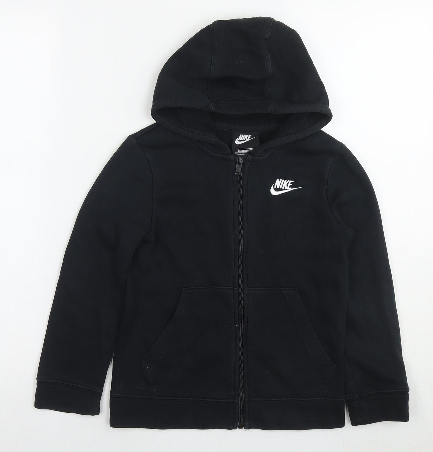 Nike Boys Black Cotton Full Zip Hoodie Size 7-8 Years Zip