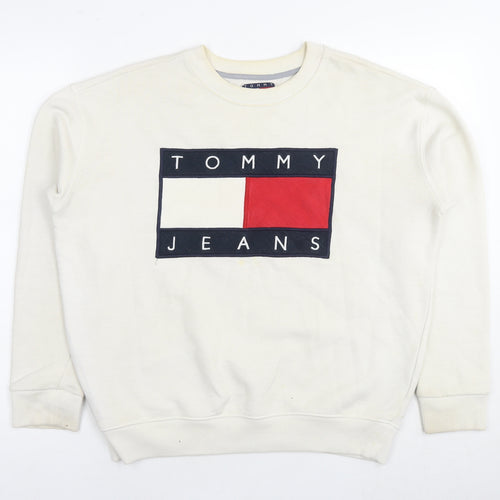 Tommy Hilfiger Womens White Cotton Pullover Sweatshirt Size S Pullover - Logo