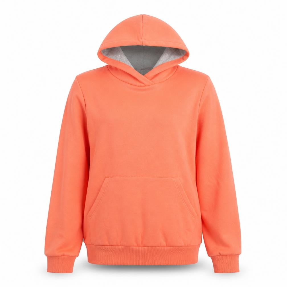 Front view of Decathlon girls’ orange polyester pullover hoodie, size 14-15, years pullover - neon