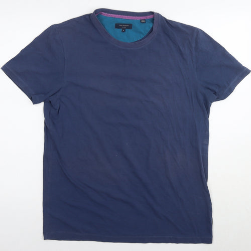 Ted Baker Mens Blue Cotton T-Shirt Size XL Round Neck - Label Size 4