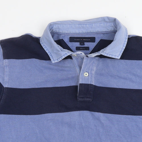 Tommy Hilfiger Mens Blue Striped Cotton Polo Size XL Collared Pullover