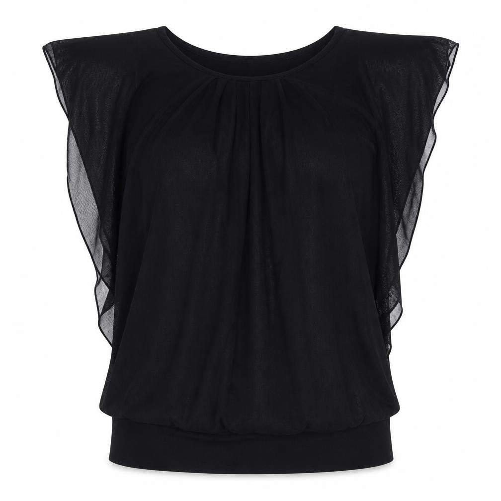Front view of Bai Sheng women’s black polyester basic blouse, size L, round neck