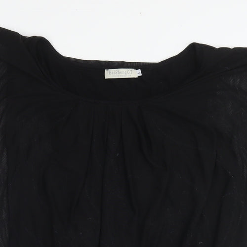 Bai Sheng Womens Black Polyester Basic Blouse Size L Round Neck