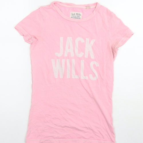 Jack Wills Womens Pink Cotton Basic T-Shirt Size 8 Round Neck - Logo