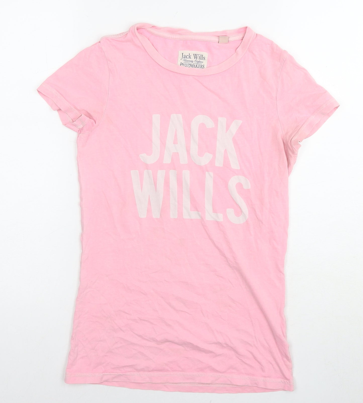 Jack Wills Womens Pink Cotton Basic T-Shirt Size 8 Round Neck - Logo