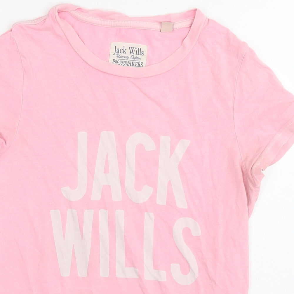 Jack Wills Womens Pink Cotton Basic T-Shirt Size 8 Round Neck - Logo