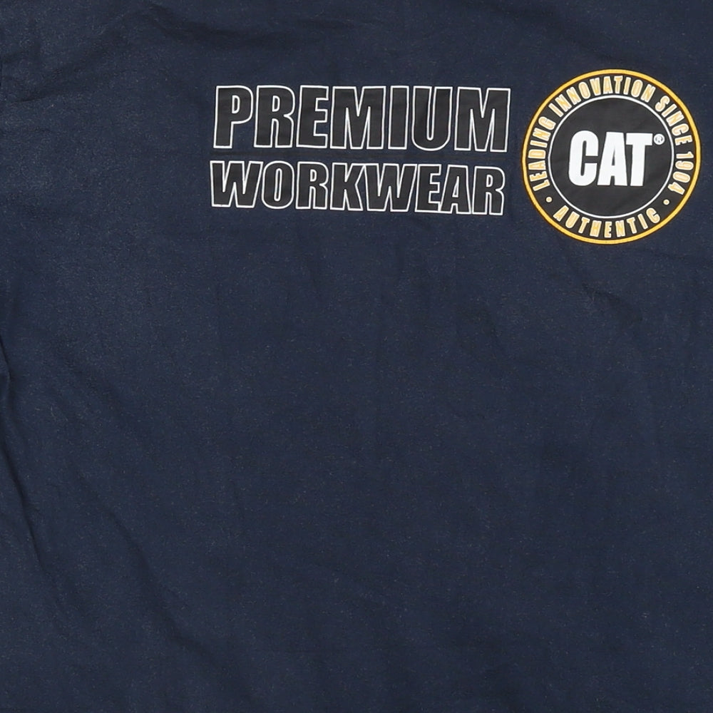 CAT Mens Blue Cotton T-Shirt Size L Round Neck - Premium Workwear