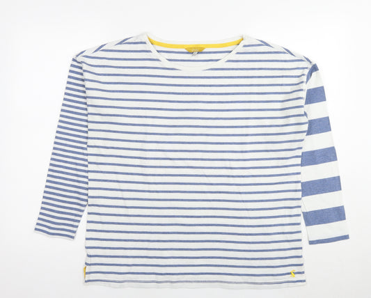 Joules Womens White Striped Cotton Basic T-Shirt Size 12 Round Neck