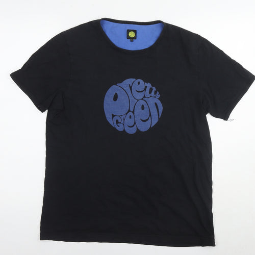 Pretty Green Mens Black Cotton T-Shirt Size M Round Neck - Logo