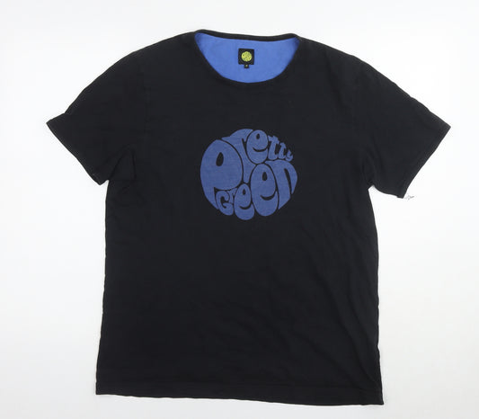 Pretty Green Mens Black Cotton T-Shirt Size M Round Neck - Logo