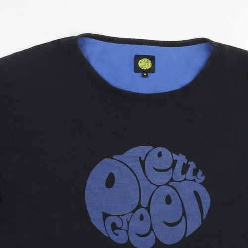 Pretty Green Mens Black Cotton T-Shirt Size M Round Neck - Logo