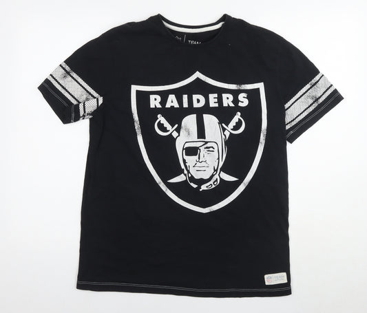 NFL Mens Black Cotton T-Shirt Size M Round Neck - Raiders