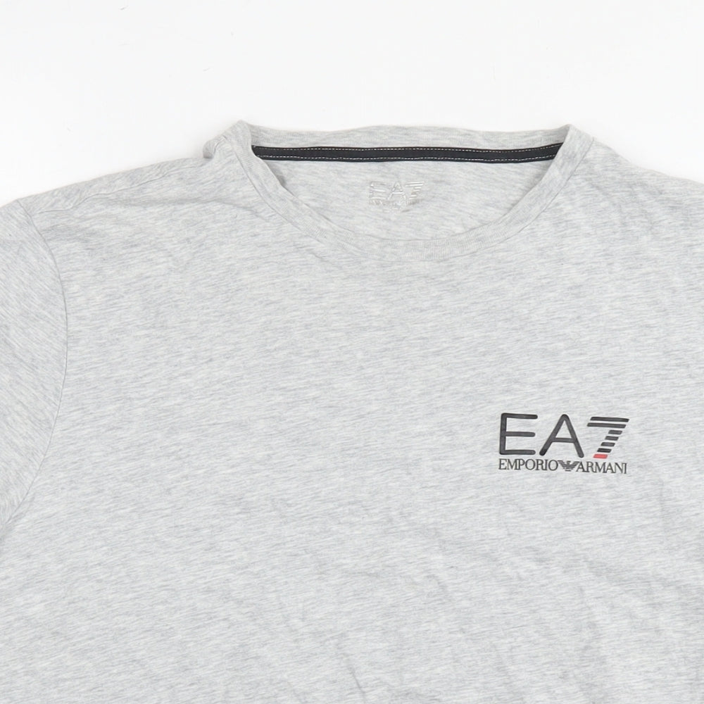 Emporio Armani Ea7 Mens Grey Cotton T-Shirt Size S Round Neck - Logo