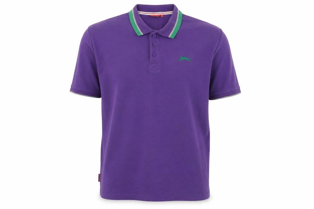 Front view of Slazenger men’s purple cotton polo, size XL, collared pullover