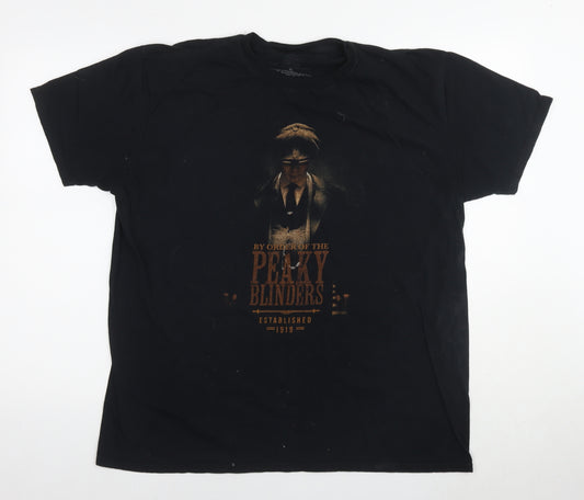 Peaky Blinders Mens Black Cotton T-Shirt Size XL Round Neck - Logo