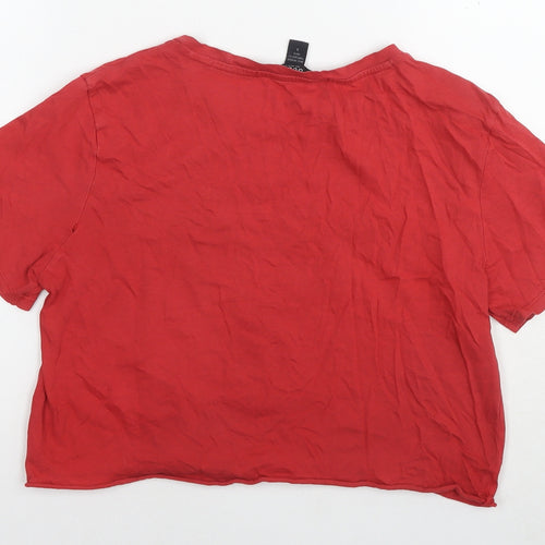 GUESS Womens Red Cotton Cropped T-Shirt Size S Round Neck - Logo