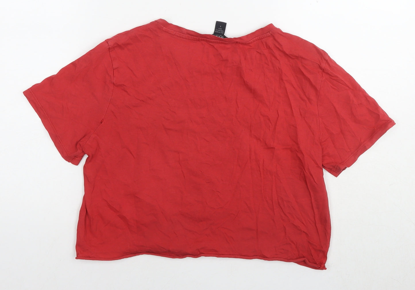 GUESS Womens Red Cotton Cropped T-Shirt Size S Round Neck - Logo