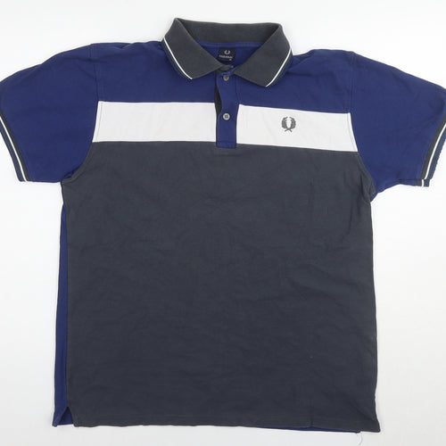 Fred Perry Mens Blue Colourblock Cotton Polo Size XL Collared Pullover