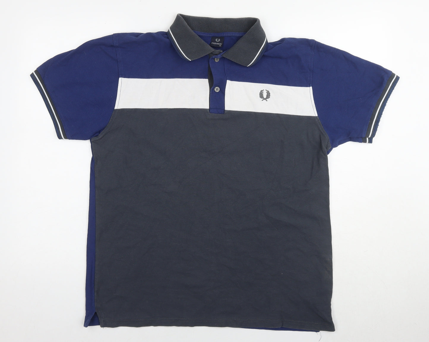 Fred Perry Mens Blue Colourblock Cotton Polo Size XL Collared Pullover