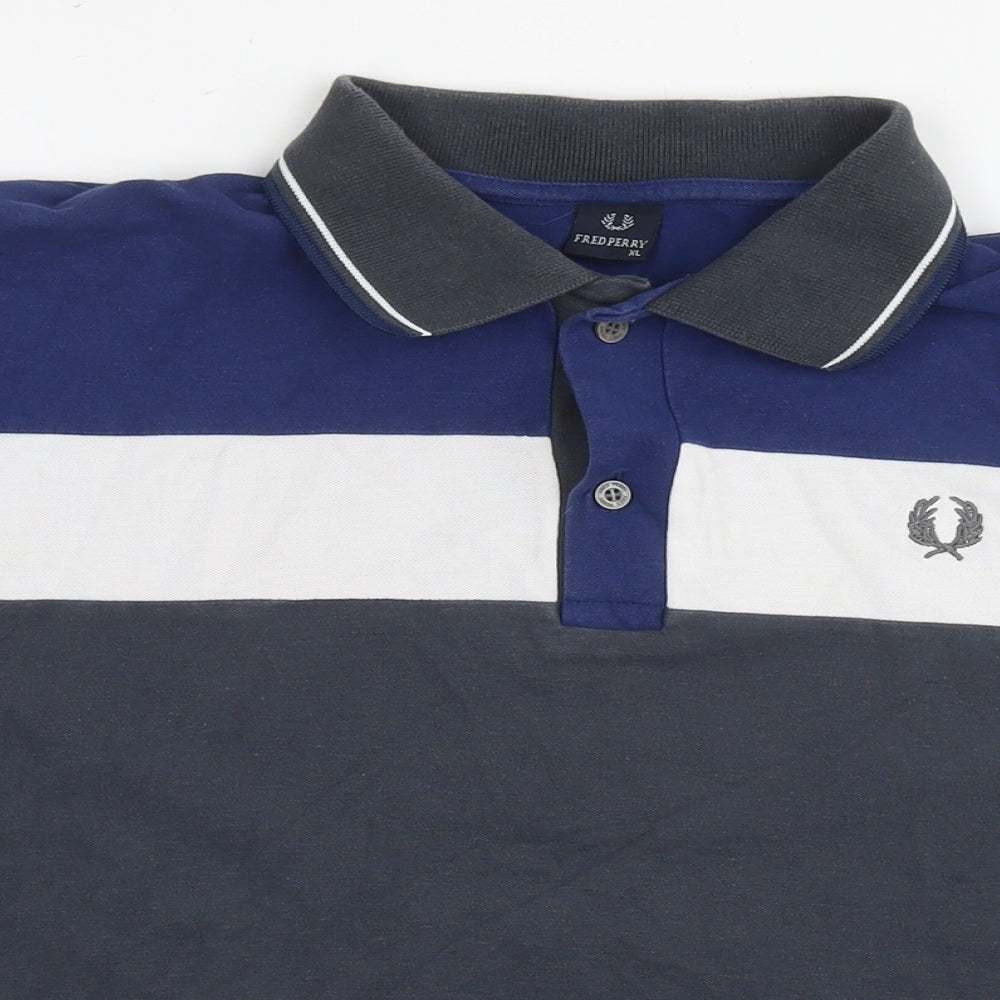 Fred Perry Mens Blue Colourblock Cotton Polo Size XL Collared Pullover