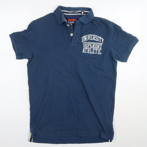 Superdry Mens Blue Cotton Polo Size M Collared Pullover
