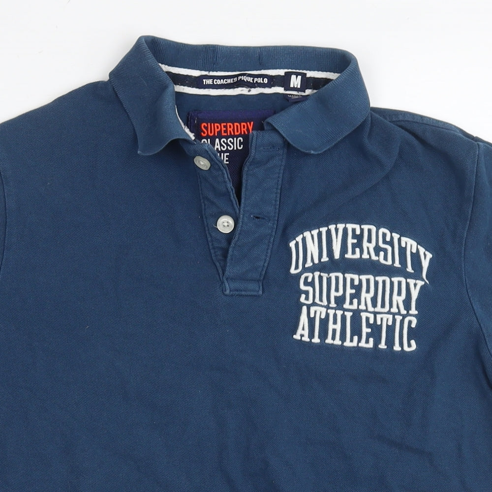 Superdry Mens Blue Cotton Polo Size M Collared Pullover