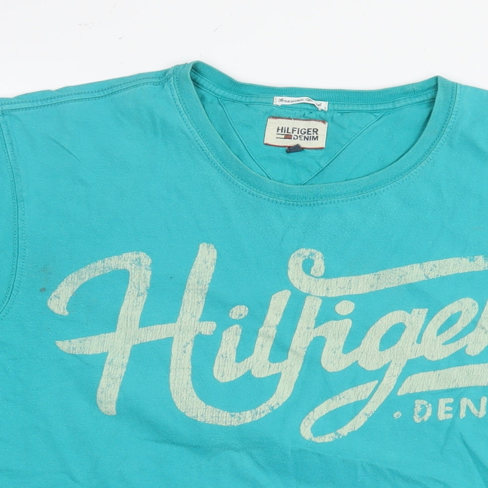 Tommy Hilfiger Mens Blue Cotton T-Shirt Size XL Round Neck - Logo