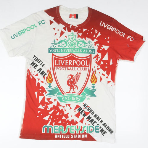 Liverpool FC Mens Multicoloured Geometric Polyester T-Shirt Size L Round Neck - Liverpool Football Club