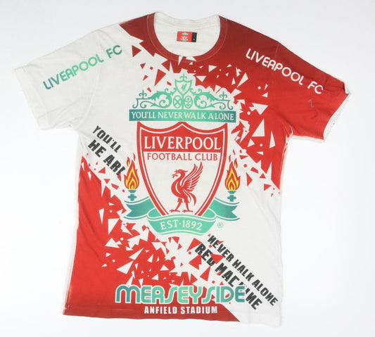 Liverpool FC Mens Multicoloured Geometric Polyester T-Shirt Size L Round Neck - Liverpool Football Club