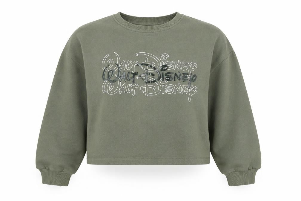 Front view of Disney women’s green cotton pullover sweatshirt, size UK 6, pullover - walt disney, size UK 6-8