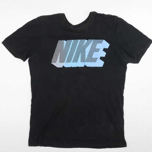 Nike Mens Black Cotton T-Shirt Size M Round Neck - Logo