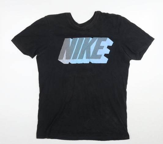 Nike Mens Black Cotton T-Shirt Size M Round Neck - Logo