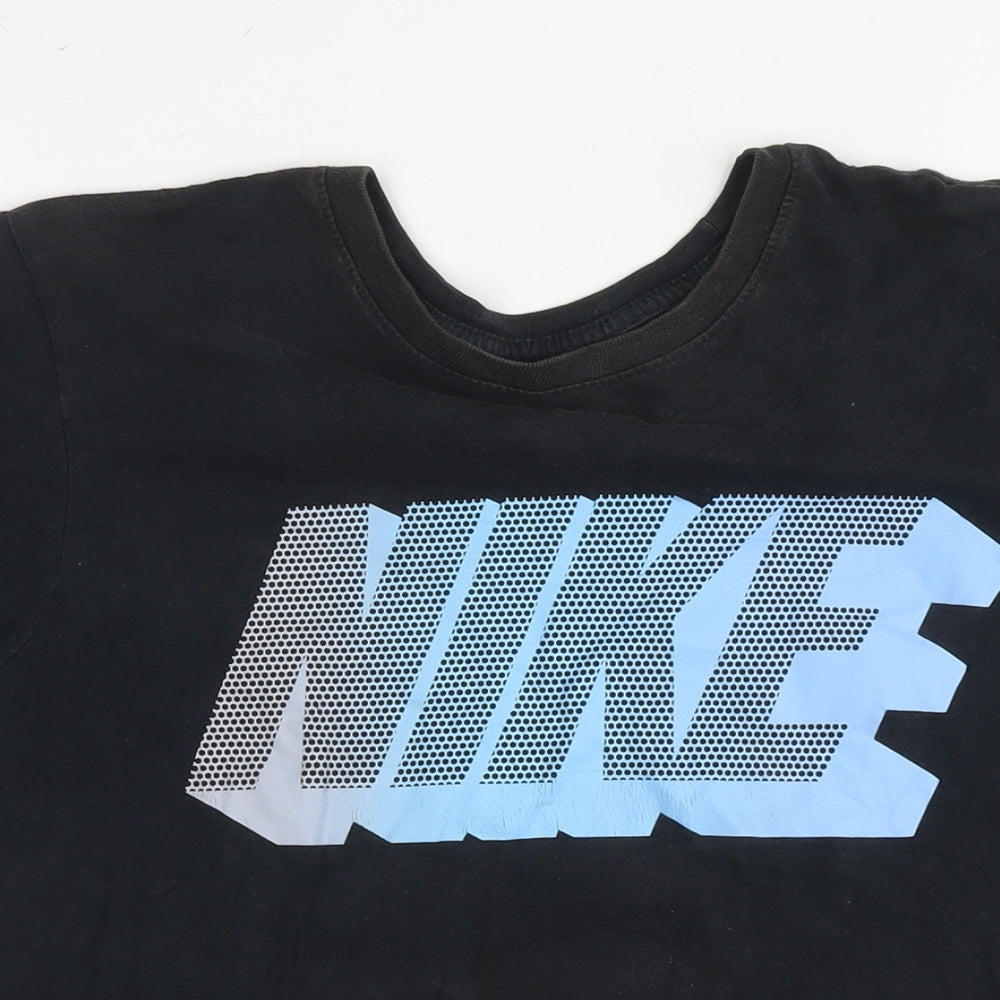 Nike Mens Black Cotton T-Shirt Size M Round Neck - Logo