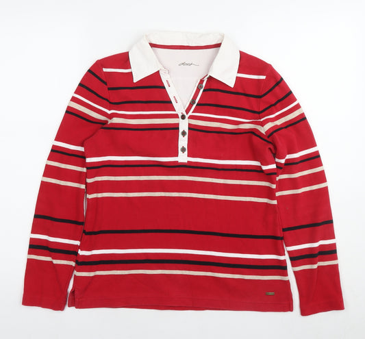 DASH Womens Red Striped Cotton Basic Polo Size 12 Collared