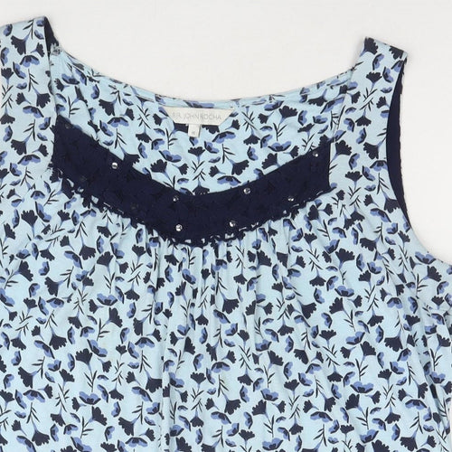 RJR.John Rocha Womens Blue Floral Cotton Basic Tank Size 16 Round Neck