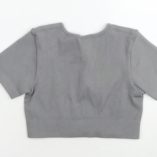 Bo+tee Womens Grey Nylon Cropped T-Shirt Size S Round Neck Pullover