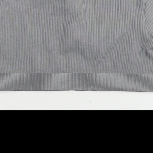 Bo+tee Womens Grey Nylon Cropped T-Shirt Size S Round Neck Pullover