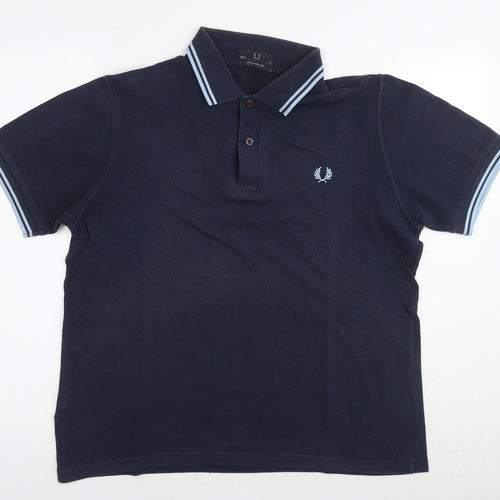 Fred Perry Mens Blue Cotton Polo Size L Collared Pullover