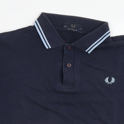 Fred Perry Mens Blue Cotton Polo Size L Collared Pullover