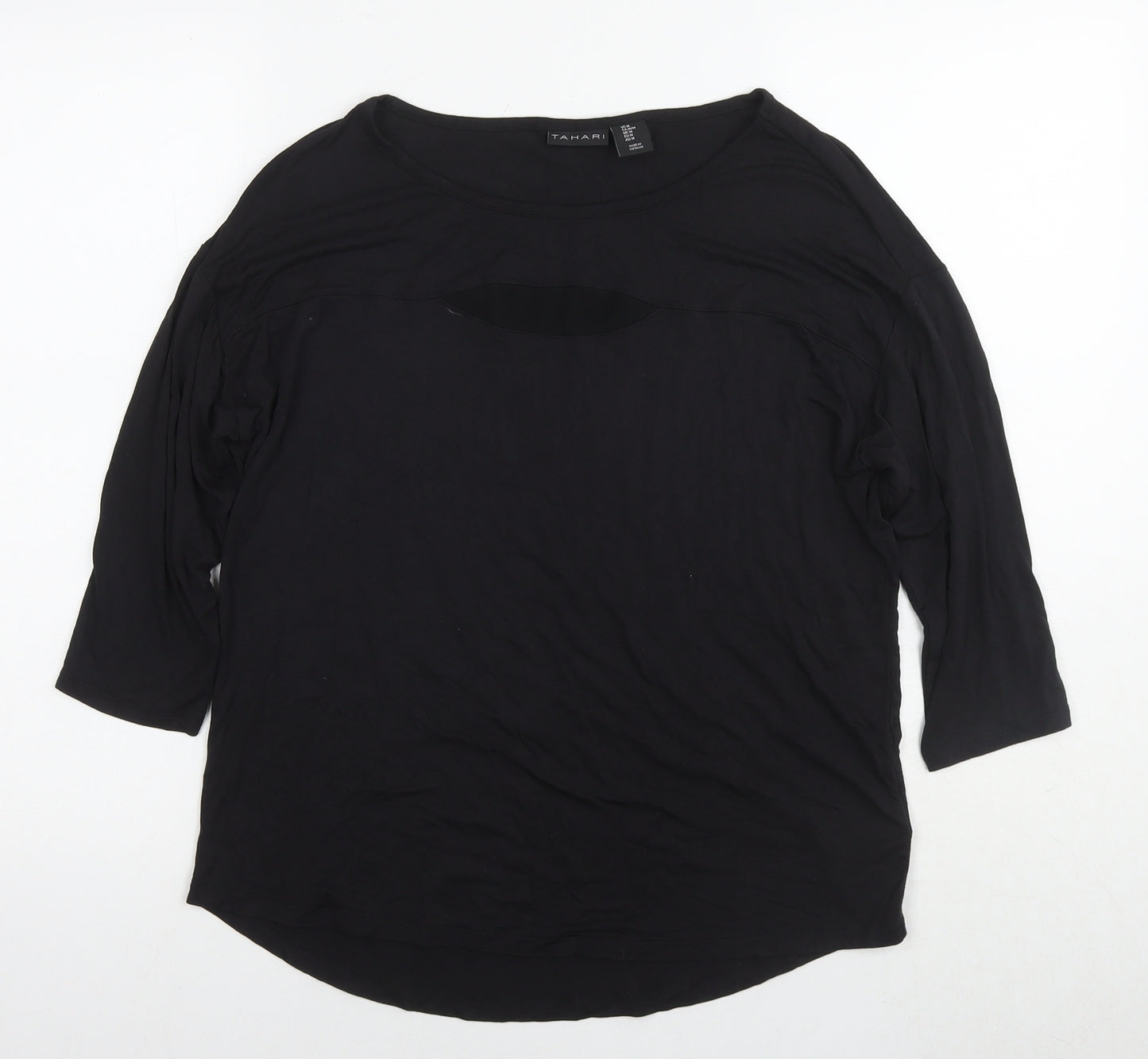 Tahari Womens Black Viscose Basic T-Shirt Size M Round Neck