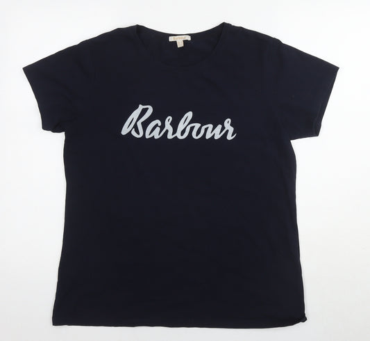 Barbour Womens Blue Cotton Basic T-Shirt Size 14 Round Neck - Logo