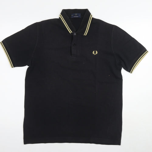 Fred Perry Mens Black Cotton Polo Size L Collared Pullover