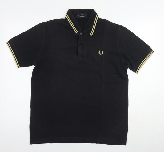 Fred Perry Mens Black Cotton Polo Size L Collared Pullover