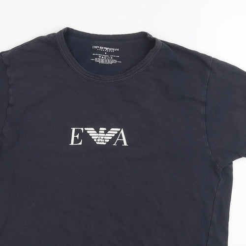 Emporio Armani Womens Blue Cotton Basic T-Shirt Size S Round Neck - Logo