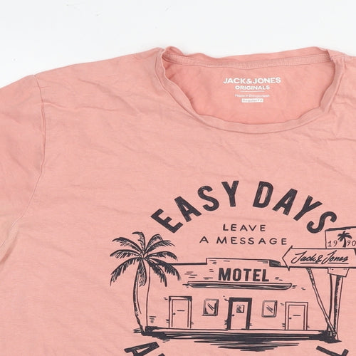 JACK & JONES Mens Pink Cotton T-Shirt Size M Round Neck - Easy Days