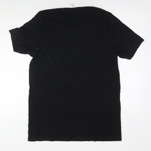 Brent Mens Black Cotton T-Shirt Size L Round Neck - Geometric Detail