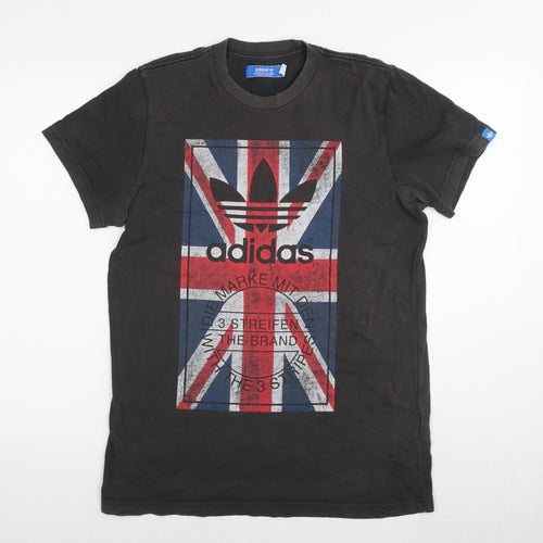 adidas Mens Black Cotton T-Shirt Size M Round Neck - Logo British Flag