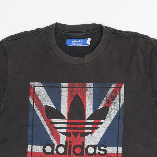 adidas Mens Black Cotton T-Shirt Size M Round Neck - Logo British Flag