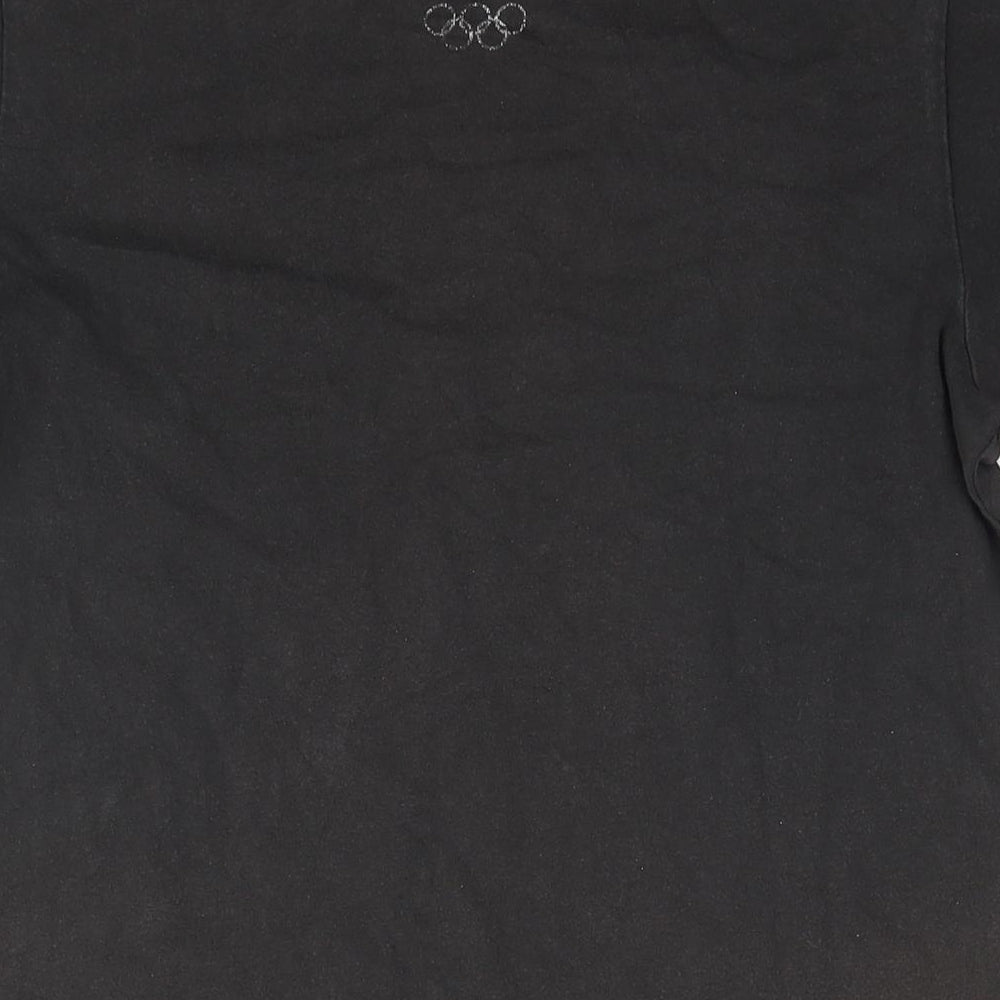 adidas Mens Black Cotton T-Shirt Size M Round Neck - Logo British Flag